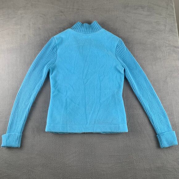 Y2K Express Jeans Aqua Fleece Rib Knit Zip Up Sweater Jacket Women’s M - Picture 2 of 6